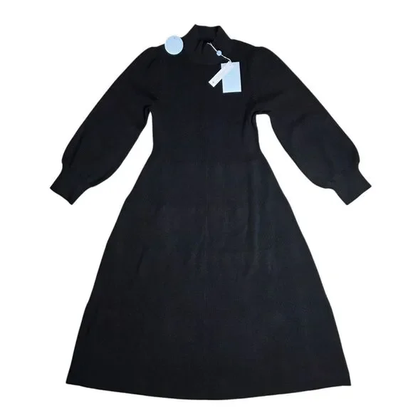 Hill House The Persephone Black Ribbed Sweater Knit Midi Dress Size XL New - Picture 1 of 9